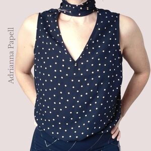Adrianna Papell Sleeveless Polka Dot Tie Neck Blouse